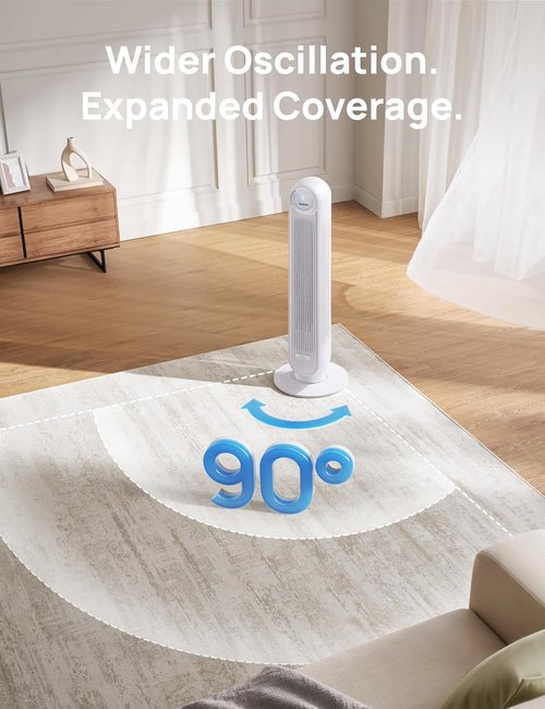 DREO Tower Fan - Quiet Bladeless Indoor Fan with 90° Oscillation, 4 Speeds & 8-Hour Timer - White (DR-HTF007)