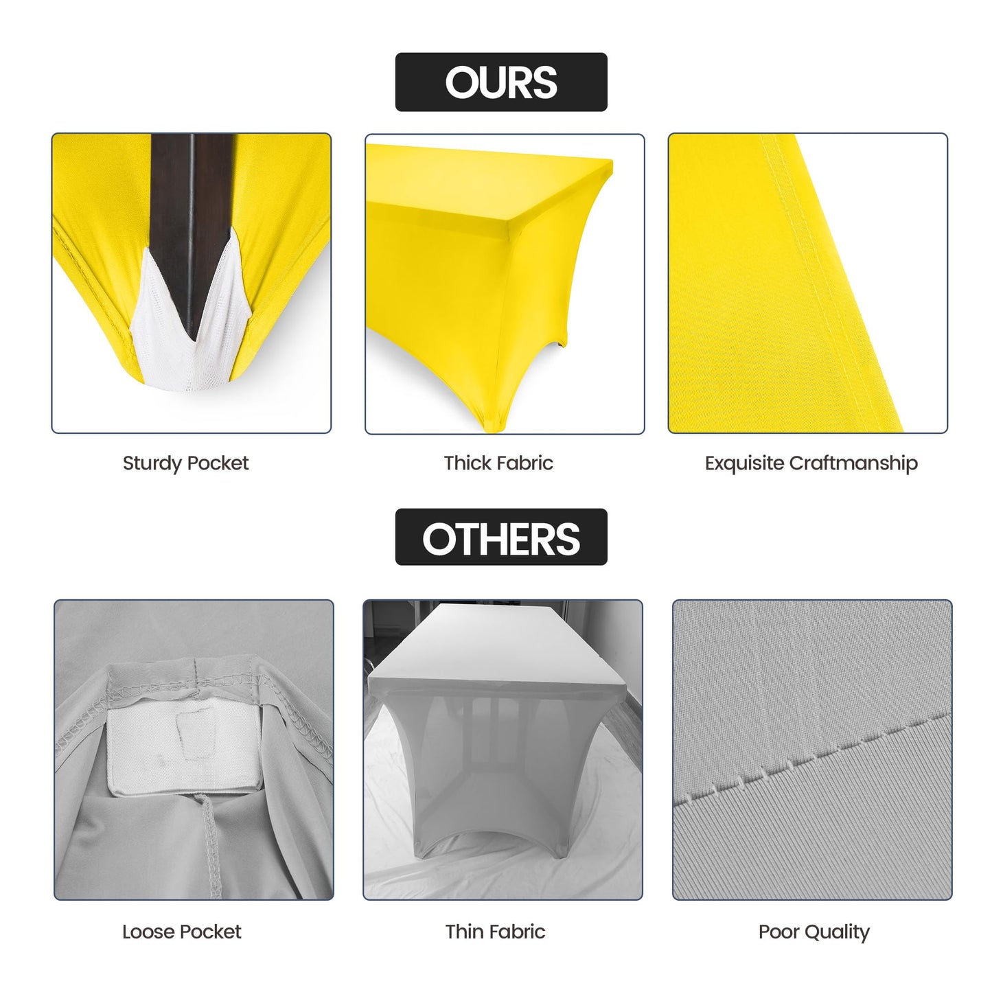 Utopia Kitchen Spandex Tablecloth 10 Pack [6FT, Yellow] Tight, Fitted, Washable and Wrinkle Resistant Stretch Table Cloth Rectangle Cover for Trade Show, Weddings & Parties [72Lx30Wx30H Inch]