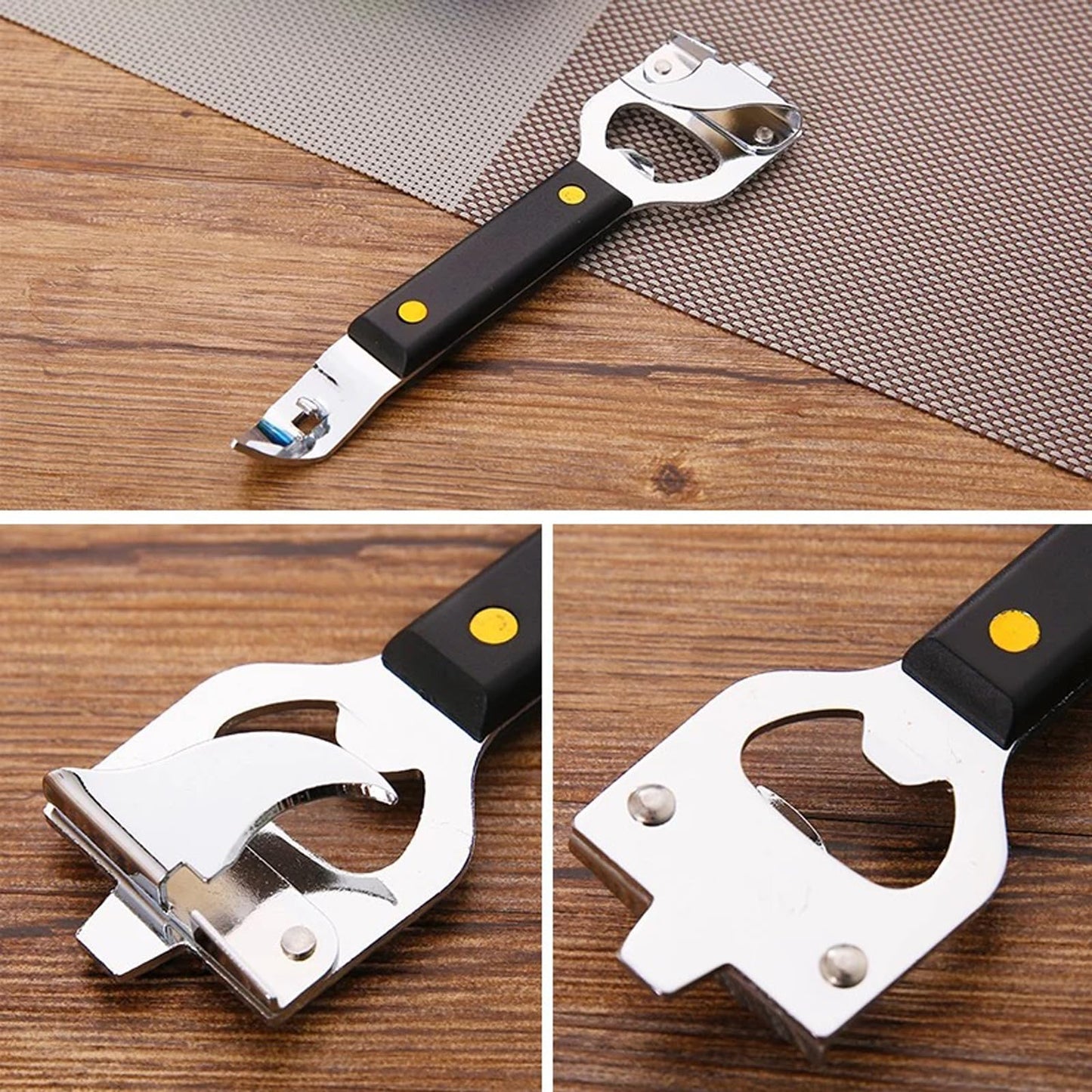 Zemcxney 4-in-1 Can Punch Bottle Opener Classic Stainless Steel Manual Can Opener for Liquid with Cap Catcher, Can Tapper Church Key for Camping and Traveling 1 Pack