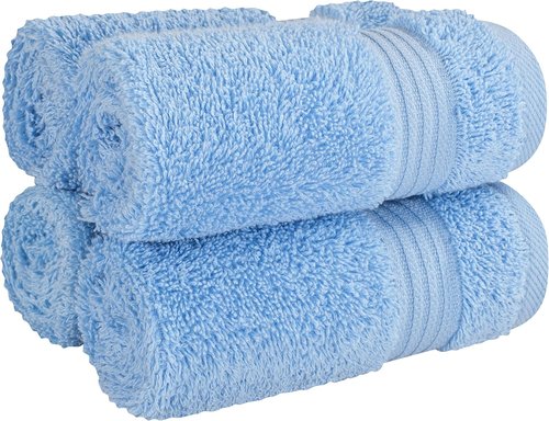 Cotton Paradise 100% Cotton Turkish Washcloth Set - Soft Absorbent 4-Piece Towels in Sky Blue
