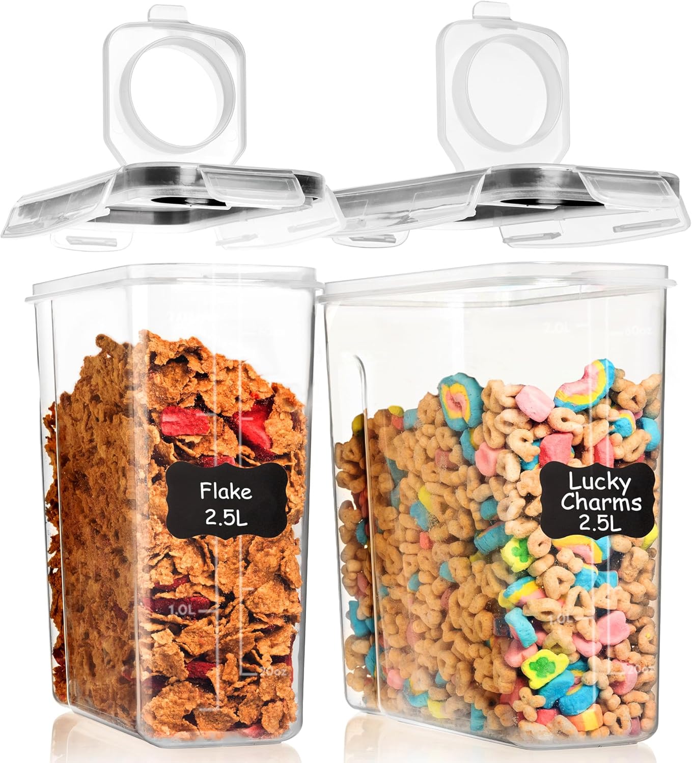 Shazo Airtight Cereal Containers - 2 Pack, 15.4 Oz Capacity, BPA-Free Plastic for Pantry Organization