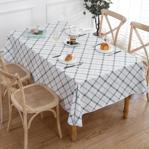 Heavy Duty Vinyl Tablecloth with Flannel Backing Waterproof Oil-Proof Plastic Table Cloth Stain-Resistant Wipeable Rectangle or Square Table Cover for Indoor and Outdoor (Green Plaid,52x70 Inch)