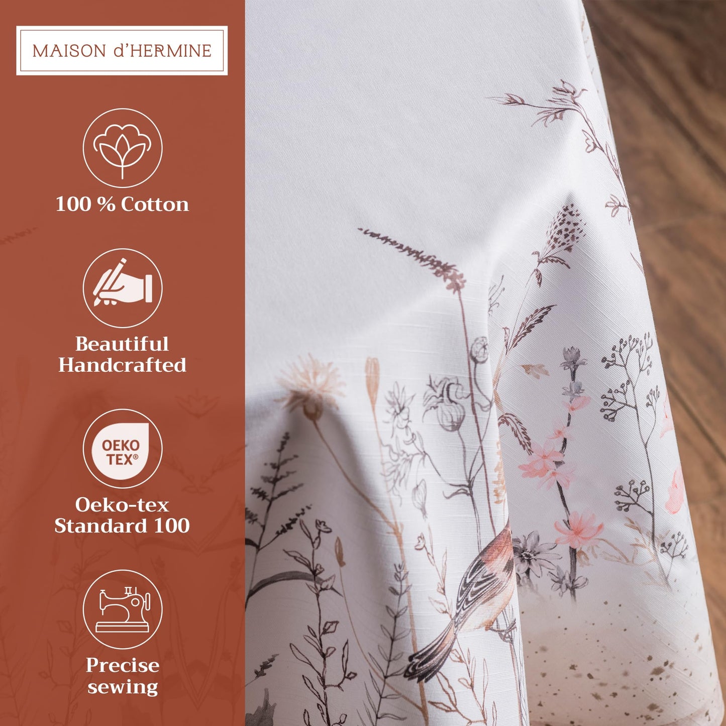 Maison d' Hermine Table Cloth Round Table 100% Cotton 69 Round Inches Tablecloth Reusable Decorative for Dining Kitchen Room Farmhouse Home Gifts for Mothers day Spring Summer - Meadow Florals - Brown