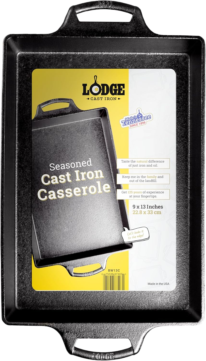 Lodge Cast Iron Casserole Pan - Durable Cookware for Even Heat Distribution | 3.6 Quart Size