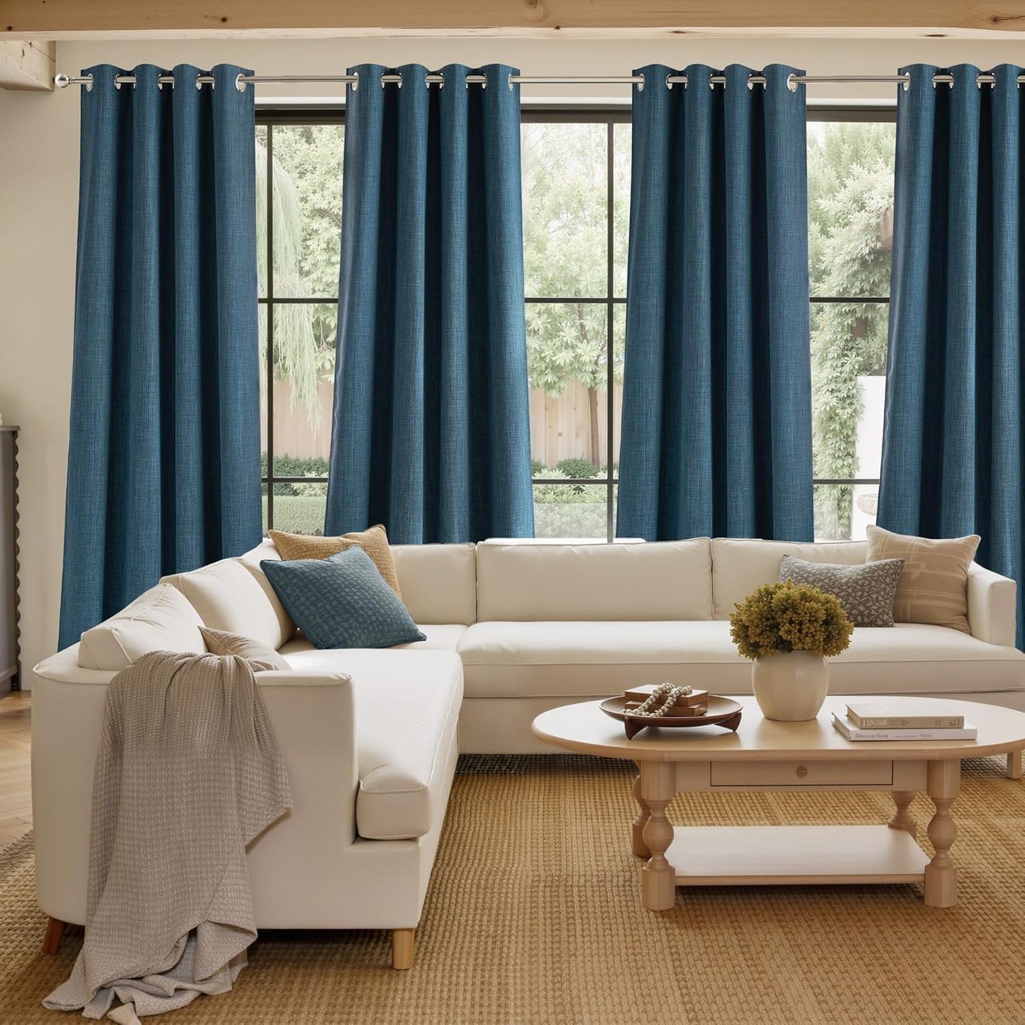 NICETOWN Short Faux Linen Blackout Curtains - Stone Blue Privacy Panels for Living Room & Kitchen | 63 Inches Long, 2 Panels