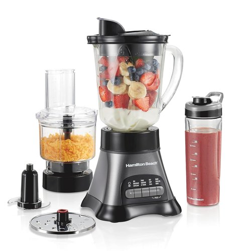 Hamilton Beach Blender & Food Processor Combo - 700W for Smoothies & Shakes | 40 oz Glass Jar, Gray & Black