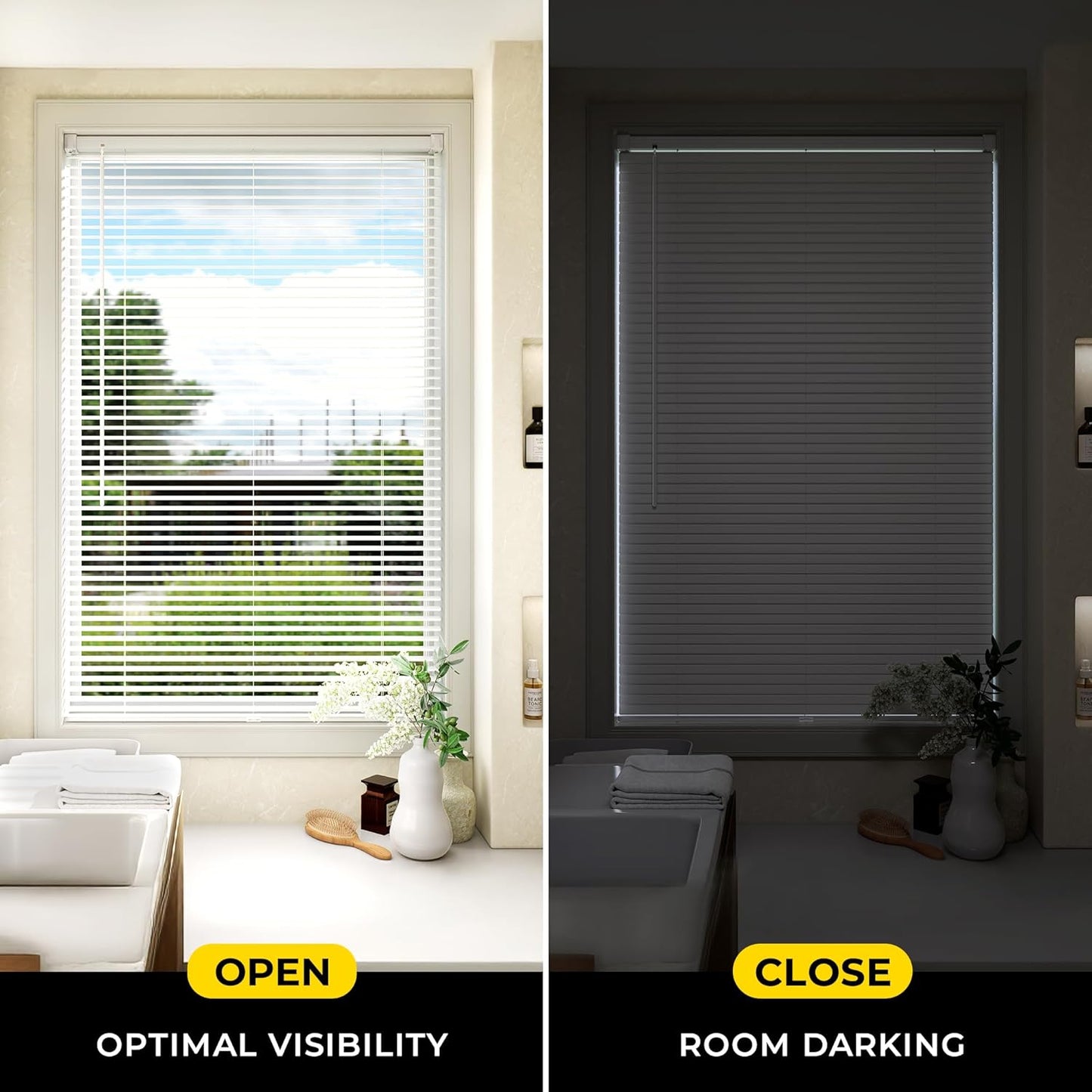 UNISHADES Cordless Mini Blinds - 1" Vinyl L-Shaped Slats for Indoor Windows, 20" W × 36" H - White