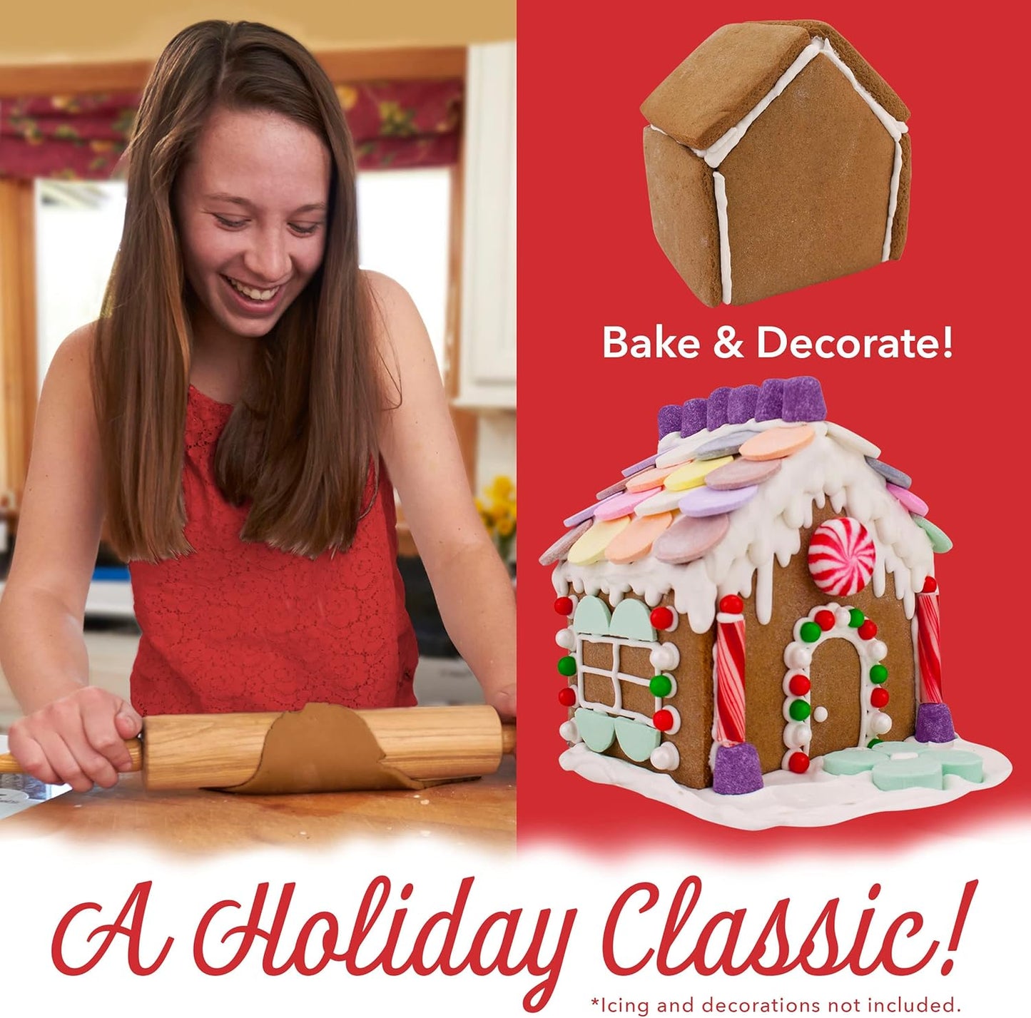 Gingerbread House Cookie Cutter Set - Mini 2-Piece with Recipe Card, 4.5” Tall - Made in USA