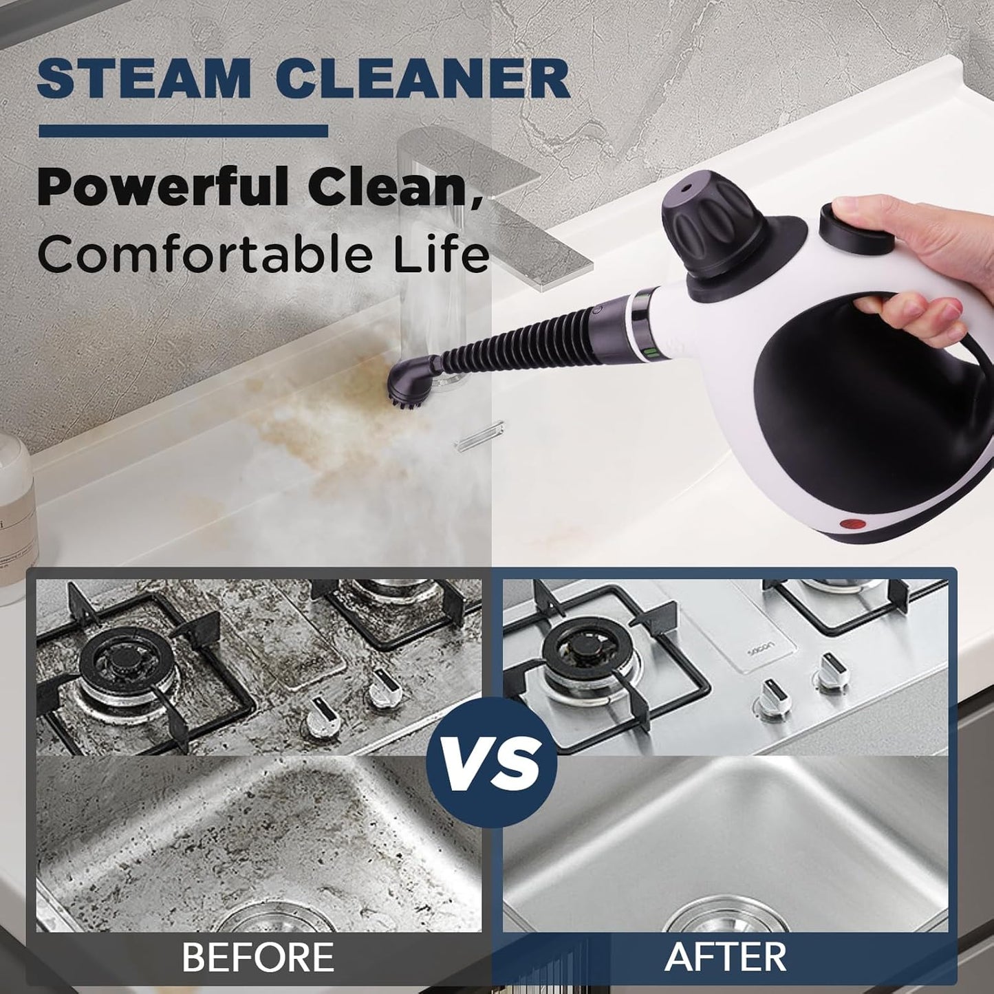 Skiennix Handheld Steam Cleaner - Portable Upholstery Steamer with 10 Accessories | Safe Grime Removal