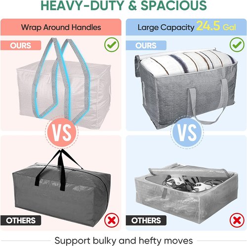 BALEINE Oversized Moving Bags - Heavy-Duty Storage Totes with Reinforced Handles | Winter Grey, 6-Pack