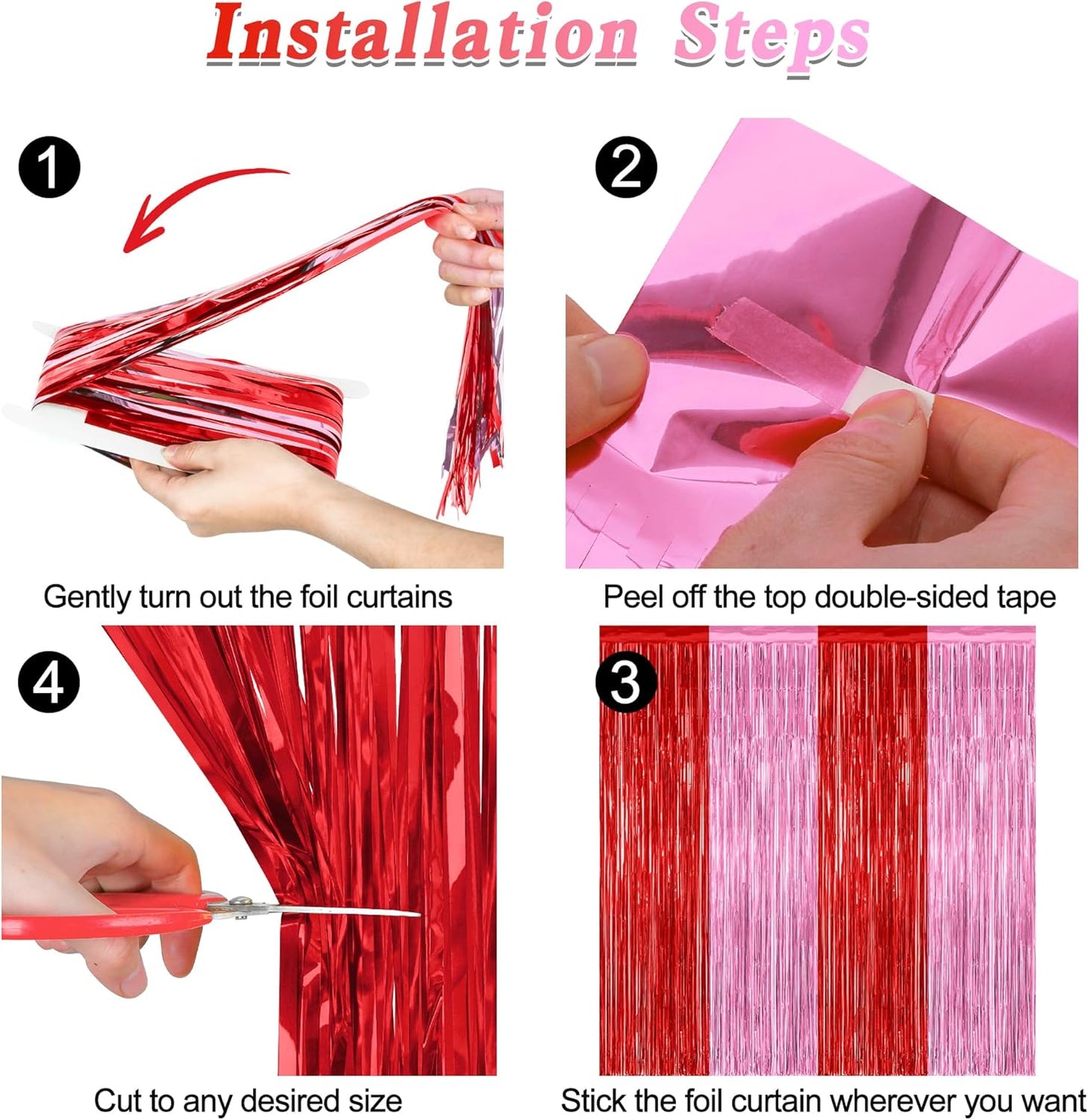 Regine Switzerland | 2 Pack Red Pink Backdrop Curtains - 3.28' x 7.05' Metallic Fringe for Parties