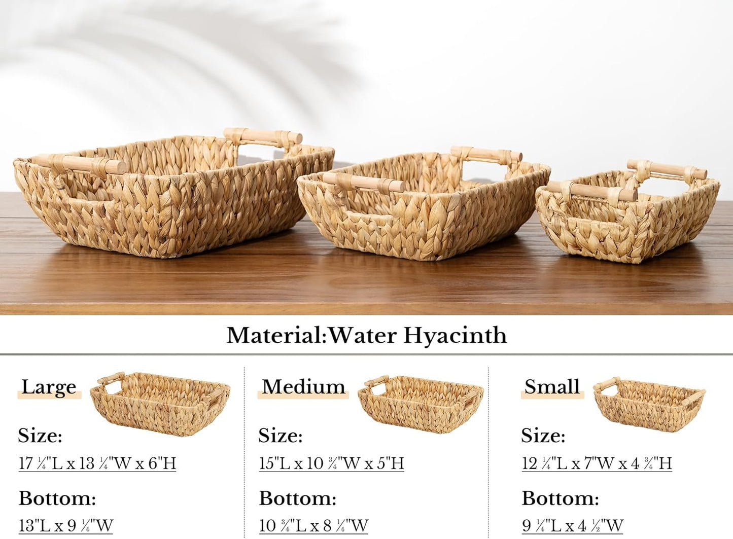 StorageWorks Hand-Woven Storage Baskets - Durable Water Hyacinth Wicker with Wooden Handles | 2 Pack