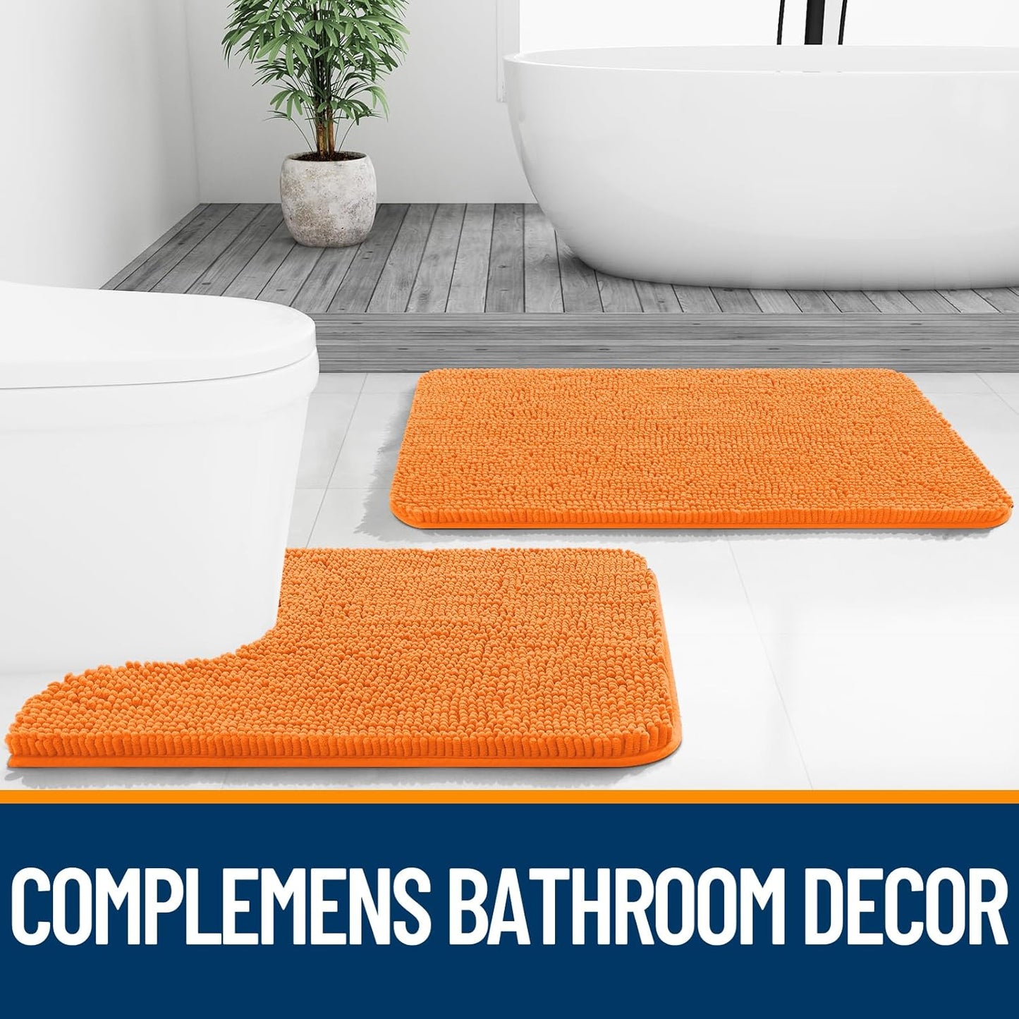 OLANLY Small Bathroom Rugs - Extra Soft Chenille Bath Mats | Quick Dry, Machine Washable, 24x16, Orange