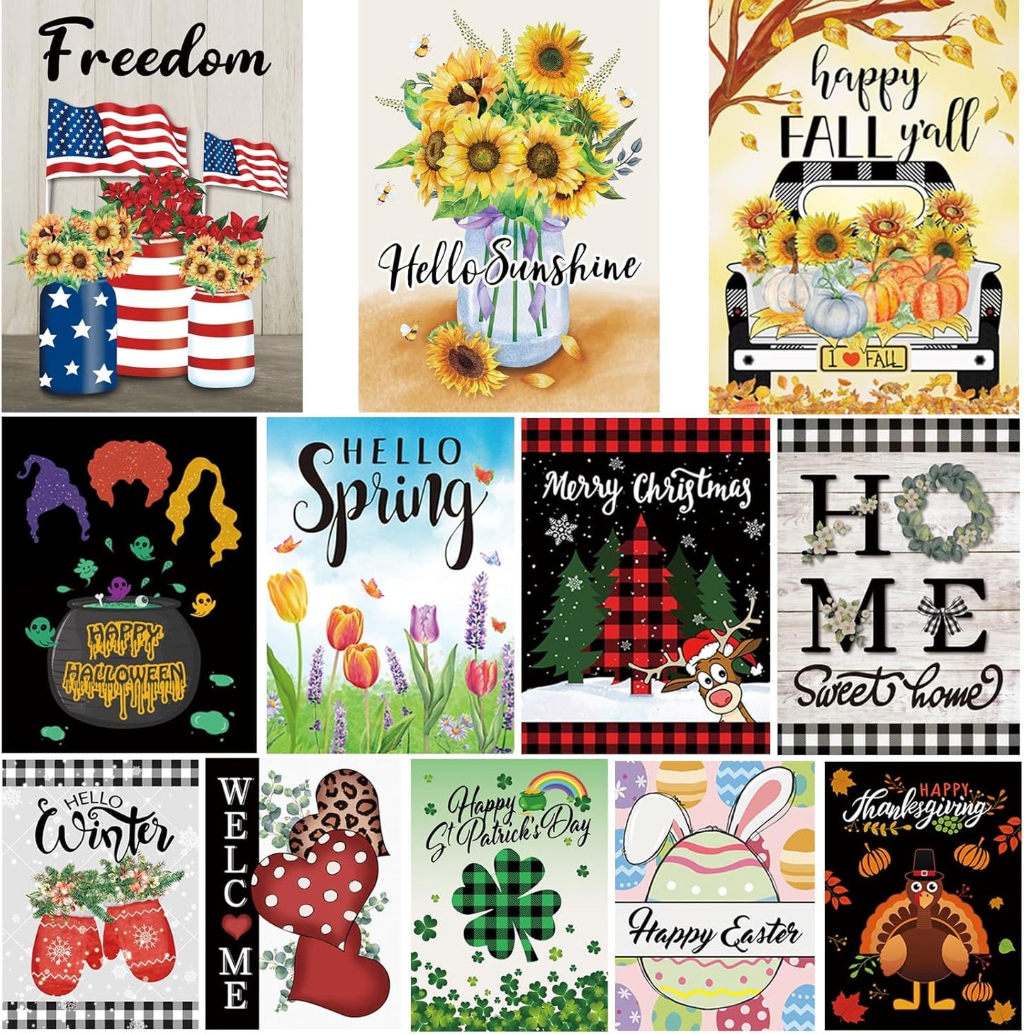 Pating Seasonal Garden Flags - Set of 12 Double-Sided 12x18 Inch Yard Flags for Year-Round Outdoor Decor