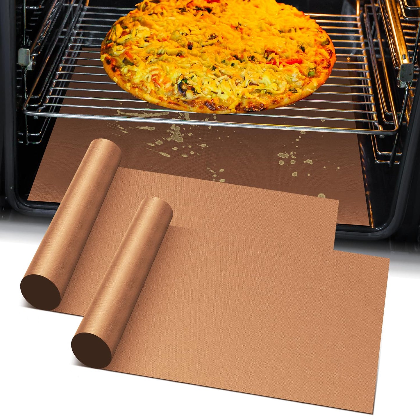 Oven Liners for Bottom of Oven - 2 Pack Large Heavy Duty Mats, 23.6"x15.7" Non-Stick Reusable Liner for Electric, Gas, Toaster Ovens Grills - BPA & PFOA Free Kitchen Accessory to Keep Oven Clean