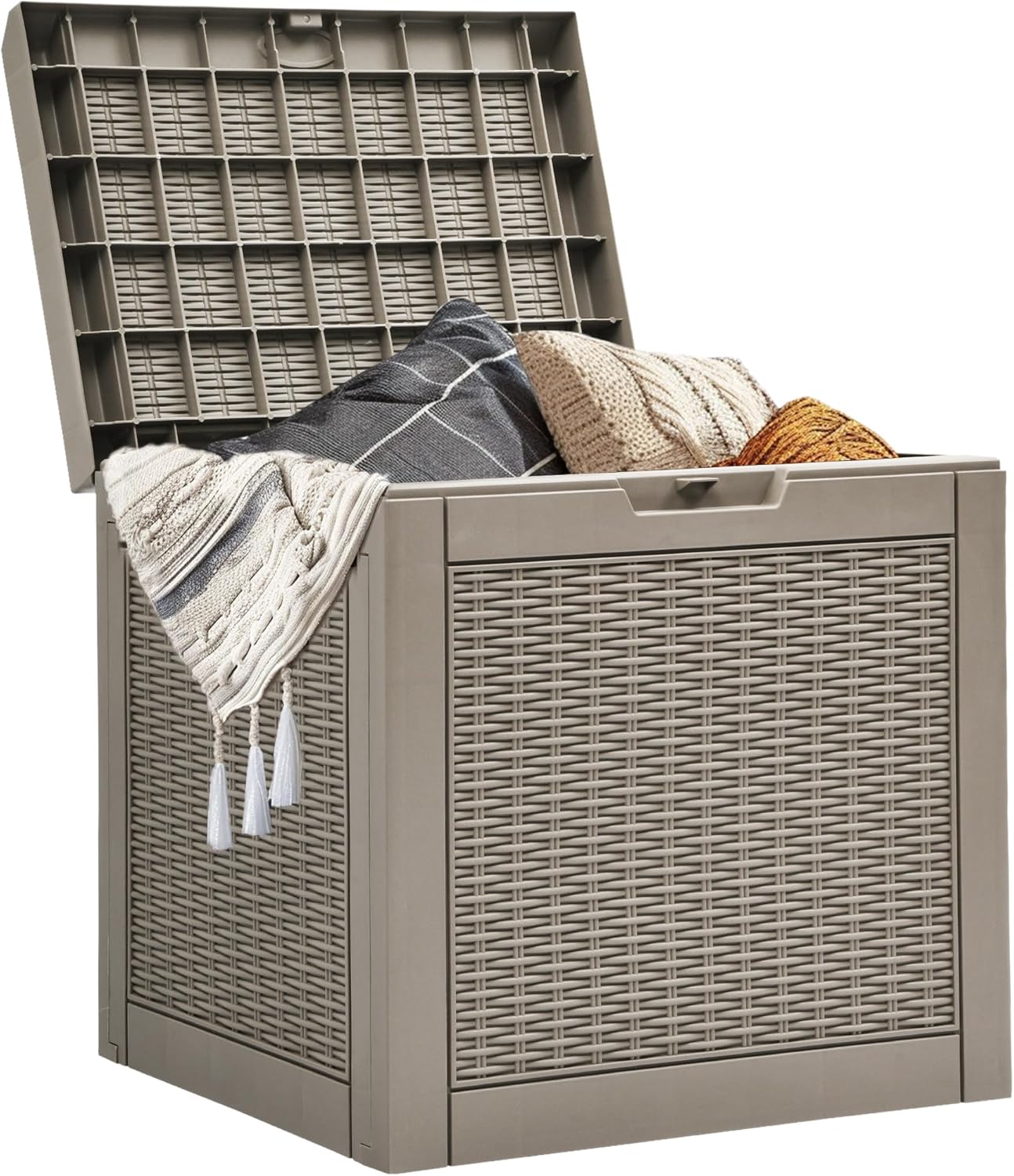 YITAHOME 32 Gallon Outdoor Storage Box - Water Resistant Resin Deck Container for Patio & Garden (Brown)