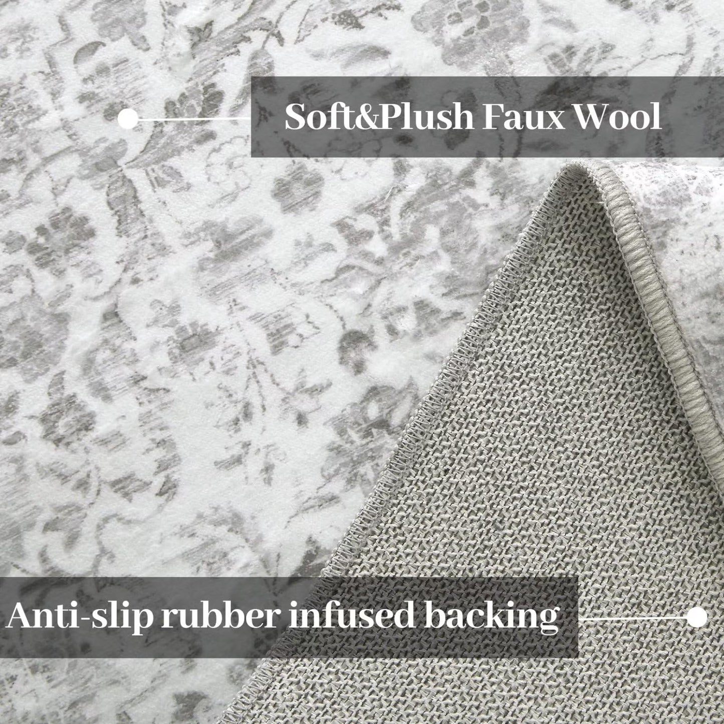 GlowSol Washable Rug 5x7 Floral Area Rug Non Slip Non Shedding Fluffy Pile Rug Throw Rug Ultra-Thin Indoor Floor Carpet for Bedroom Living Room Nursery, Grey