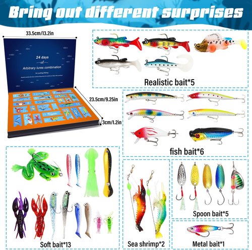 Advent Calendar Fishing Lures Kit - 24 Days Countdown Gift for Men, Teens & Dads | 2026 Christmas