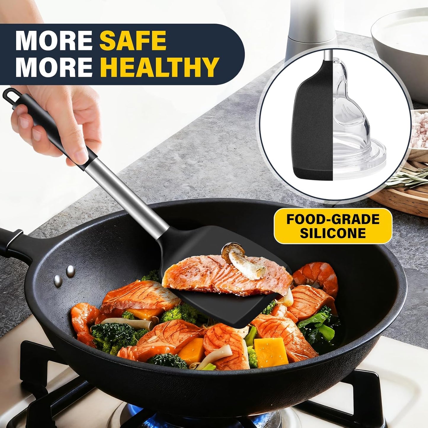Skiennix Silicone Spatula Set - 2 Pack High Heat Resistant Utensils for Non-Stick Pans | BPA-Free Black