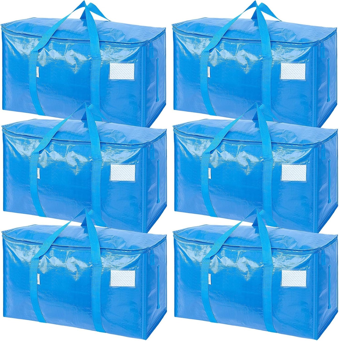 TICONN Extra Large Heavy-Duty Moving Bags - Durable Storage with Zippers & Handles | 6 Pack, Sky Blue