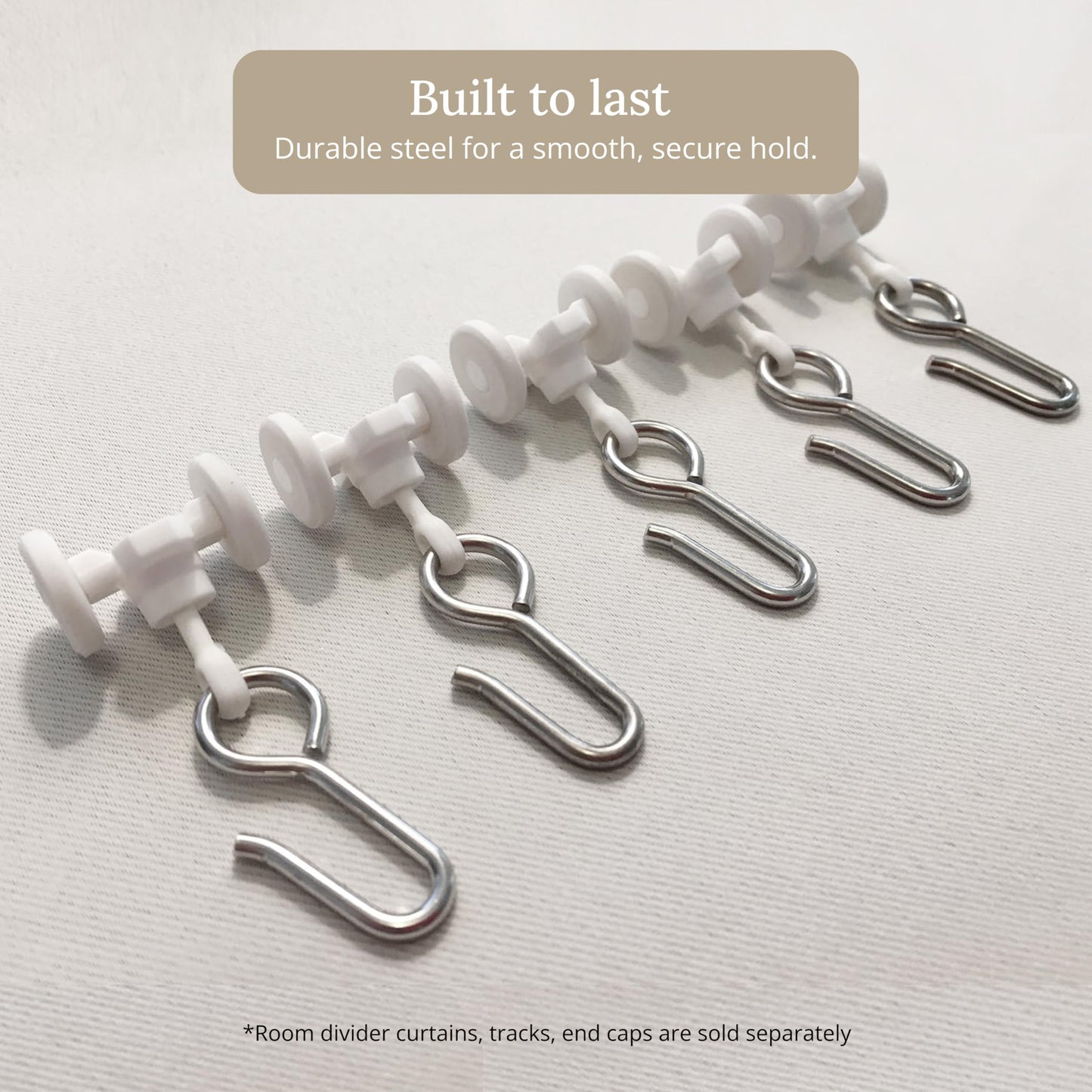 Room/Dividers/Now Curtain Track Hooks 20 Pack - Durable Ceiling Track Roller Hooks for Curtains - Smooth Glider Curtain Tracks Rollers for Dividers or Closet Use - White Plastic and Steel Construction