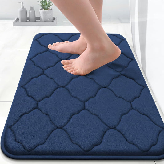 OLANLY Memory Foam Bath Mat Rug - Ultra Soft, Absorbent & Non-Slip | 24x16 Navy Bathroom Carpet
