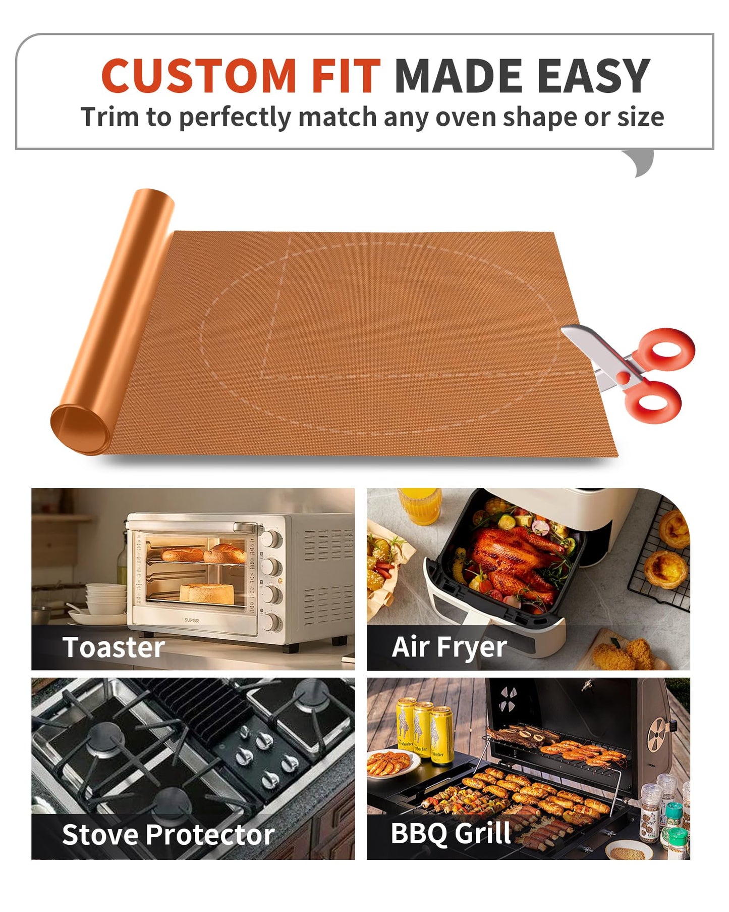 Oven Liners for Bottom of Oven - 2 Pack Large Heavy Duty Oven Mats, 17"x 25" Reusable Matt Liner for Electric, Gas, Toaster Ovens & Grills, BPA & PFOA Free, Kitchen Essentials, Copper