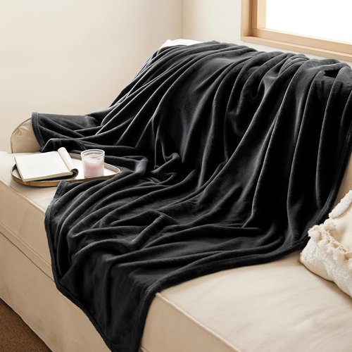 Bedsure GentleSoft Fleece Throw Blanket - Lightweight Plush Cozy Black Blanket for Sofa, 50x60 Inches