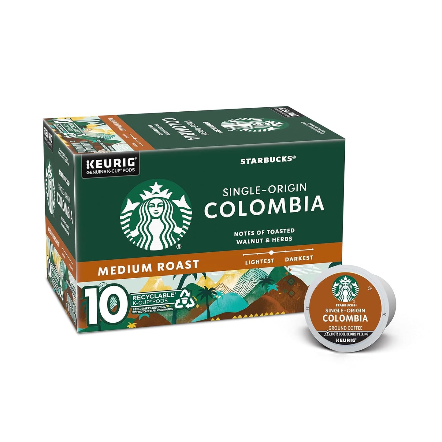 Starbucks K-Cup Coffee Pods - Medium Roast Colombia Coffee | 100% Arabica | 10 Pods Per Box