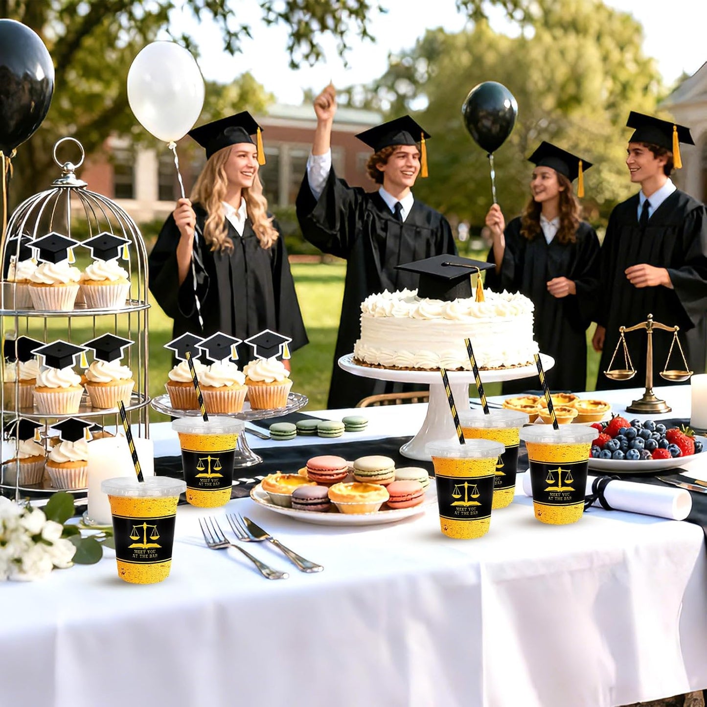 Whaline 50Pcs 12Oz Law School Graduation Cups - Disposable Plastic with Lids & Straws | Congrats Grad Party Supplies