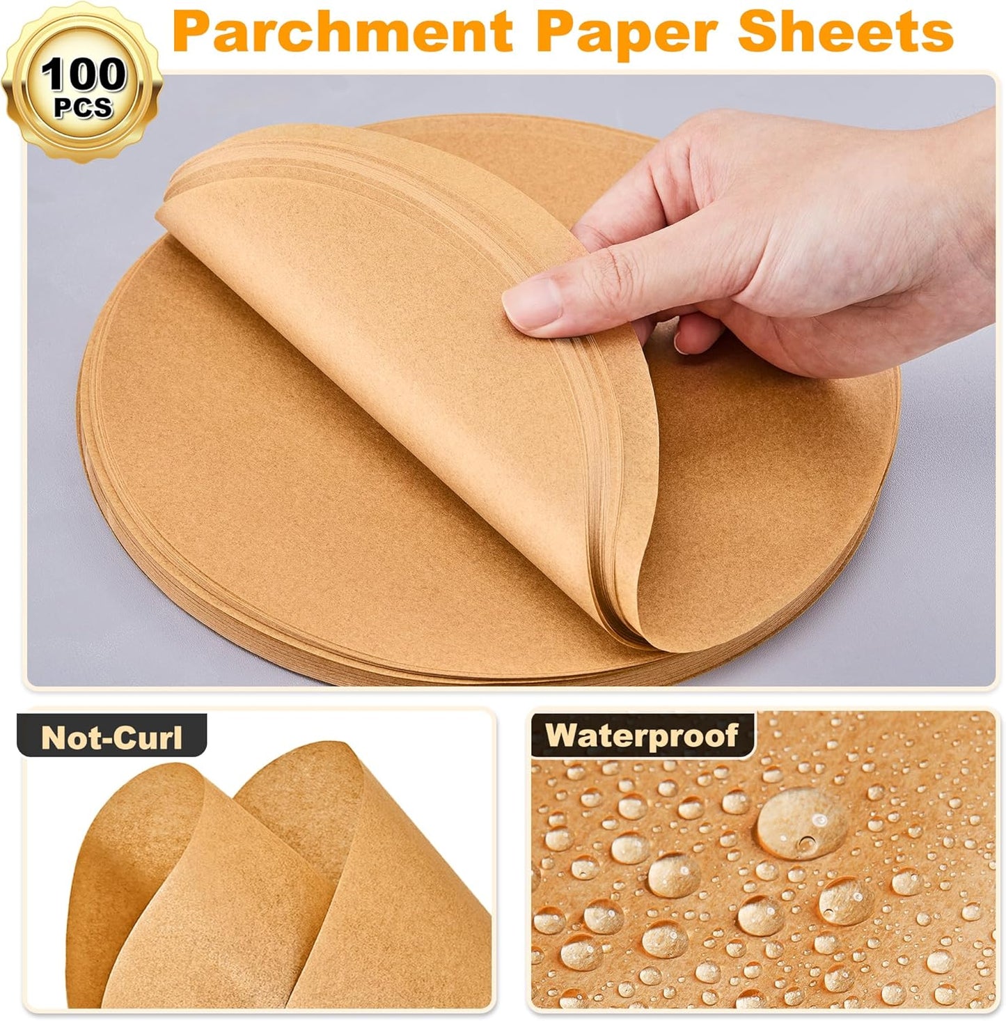 SMARTAKE Unbleached Parchment Paper Baking Sheets - 100 Pcs Round, 9 Inches | Non-Stick for Baking & Grilling