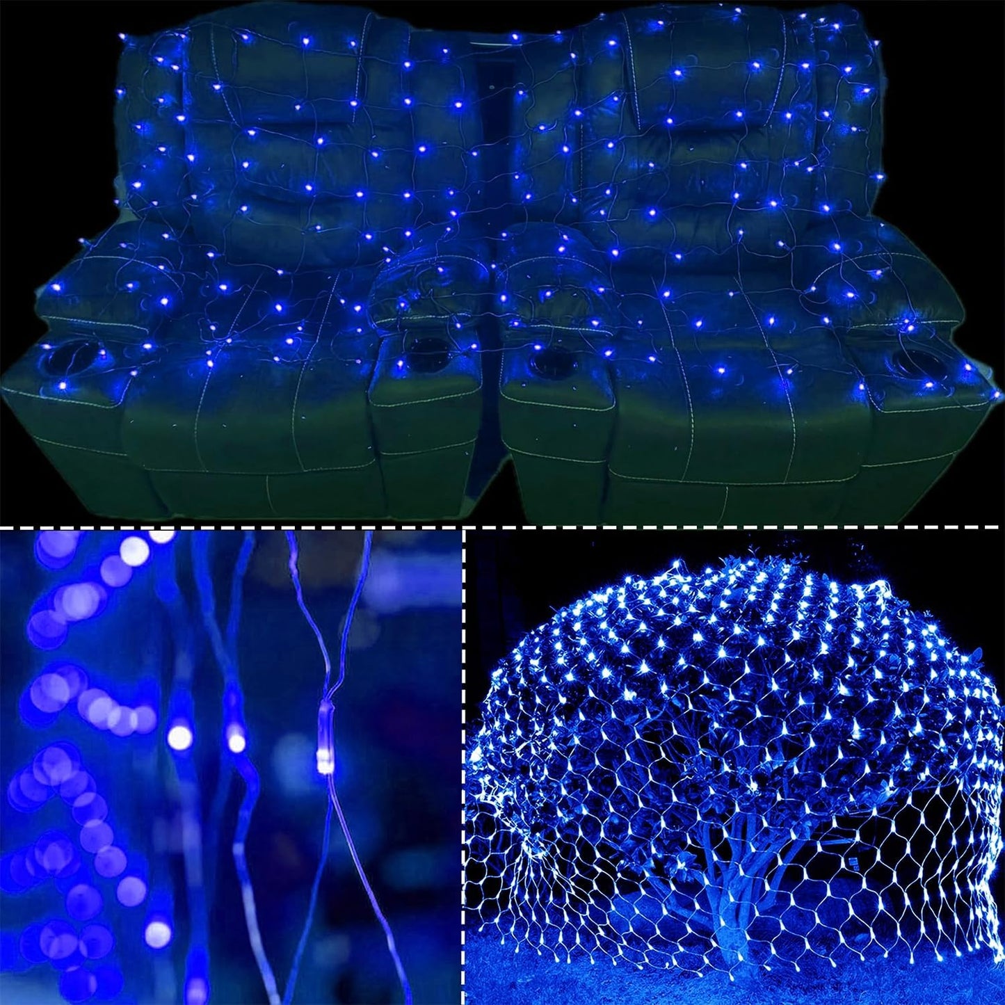 WATERGLIDE 360 LED Outdoor Christmas Net Lights - 12FT x 5FT, Waterproof with 8 Lighting Modes | Blue Holiday Decor