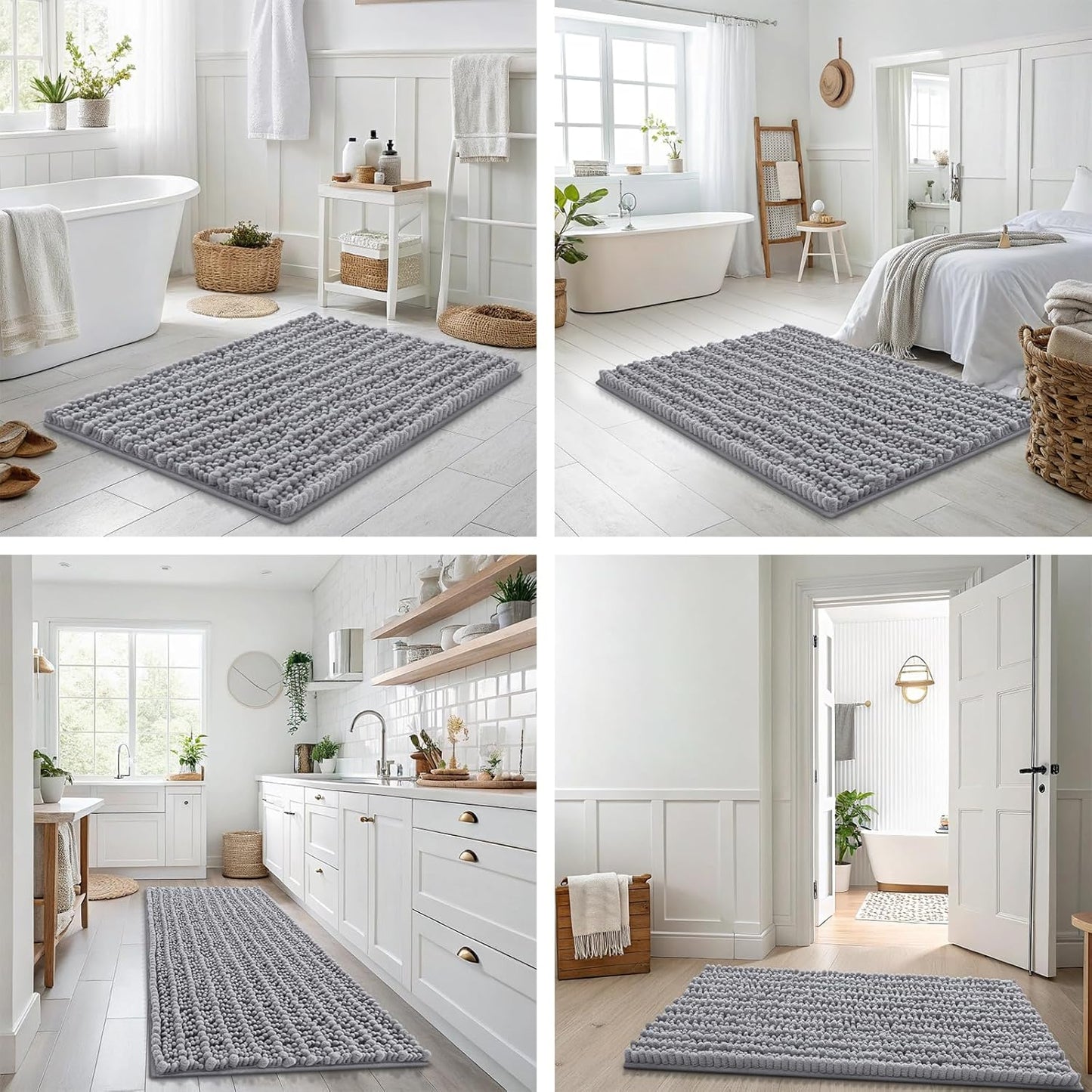 Smiry Bathroom Rugs - Extra Soft Chenille Bath Mat with Non-Slip Backing | 30x20 Inches, Grey