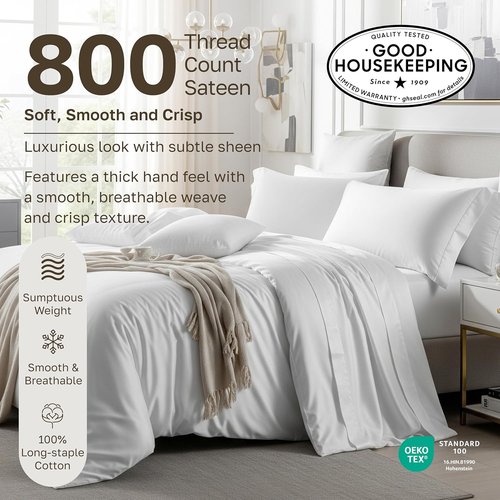 Heirloom 800 Thread Count 100% Cotton Sateen Pillow Cases - Soft & Smooth King Size (Dusty Blue)