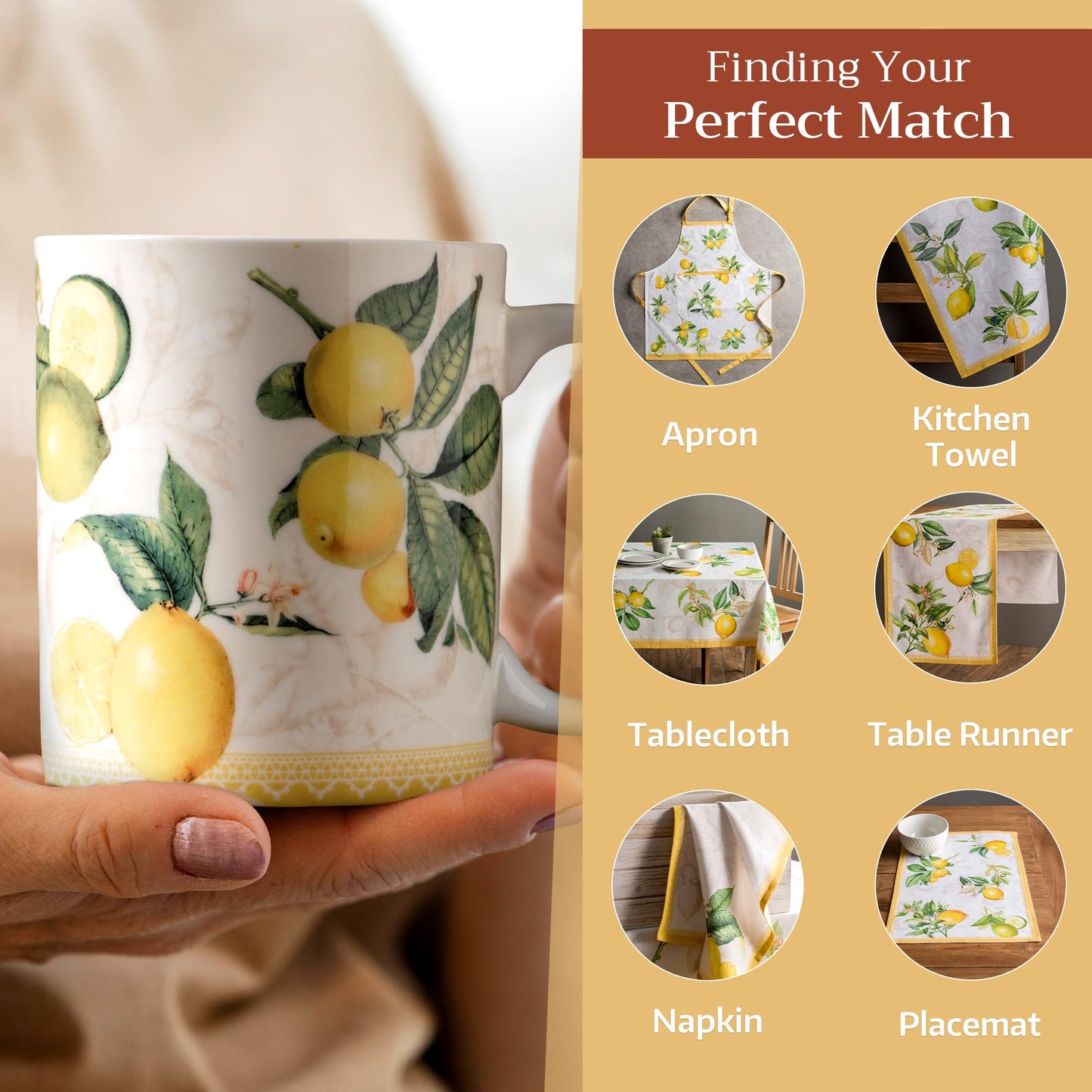 Maison d' Hermine Coffee Mug with Handle Fine Bone China Mugs Pack of One Tea Cups for Hot Beverages Cappuccino Latte Home Restaurant Office Gifts for Mothers day (Limoncello - Verna, 12 Ounce)
