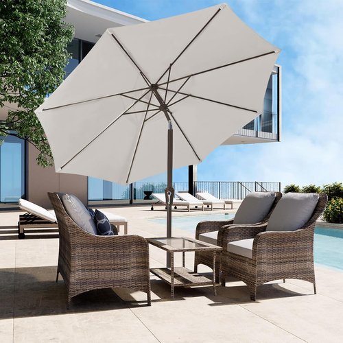 JEAREY 9FT Outdoor Patio Umbrella - Push Button Tilt & Crank | UV Protection, Waterproof, Fog Gray