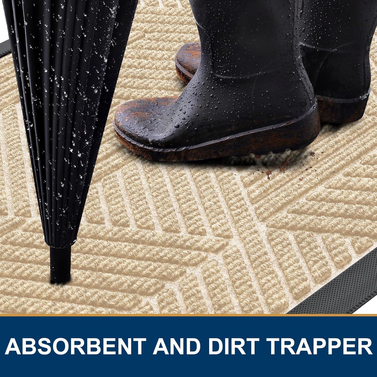 Smiry Heavy-Duty Natural Rubber Front Door Mat - Irregular Triangle Design | Easy Clean, 29.5x17 Inches, Beige