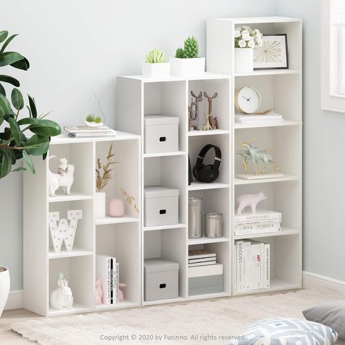 Furinno LUDER 5-Cube Bookshelf - Reversible Design for Easy Assembly | White, 9.4 x 19.5 x 31.5 Inches