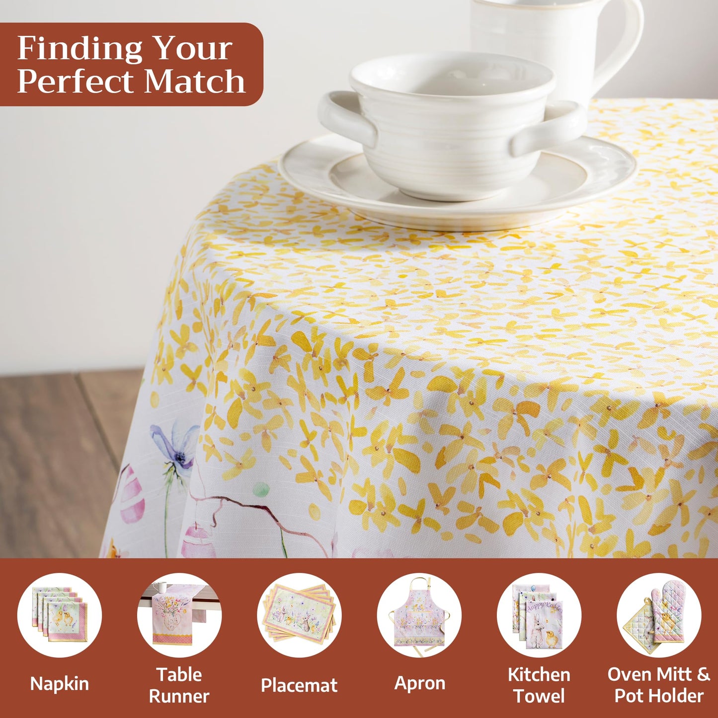 Maison d' Hermine Table Cloth Round Table 100% Cotton 63 Round Inches Tablecloth Reusable Decorative for Dining Kitchen Room Farmhouse Home Gifts for Mothers Day Spring Summer - Easter Zest
