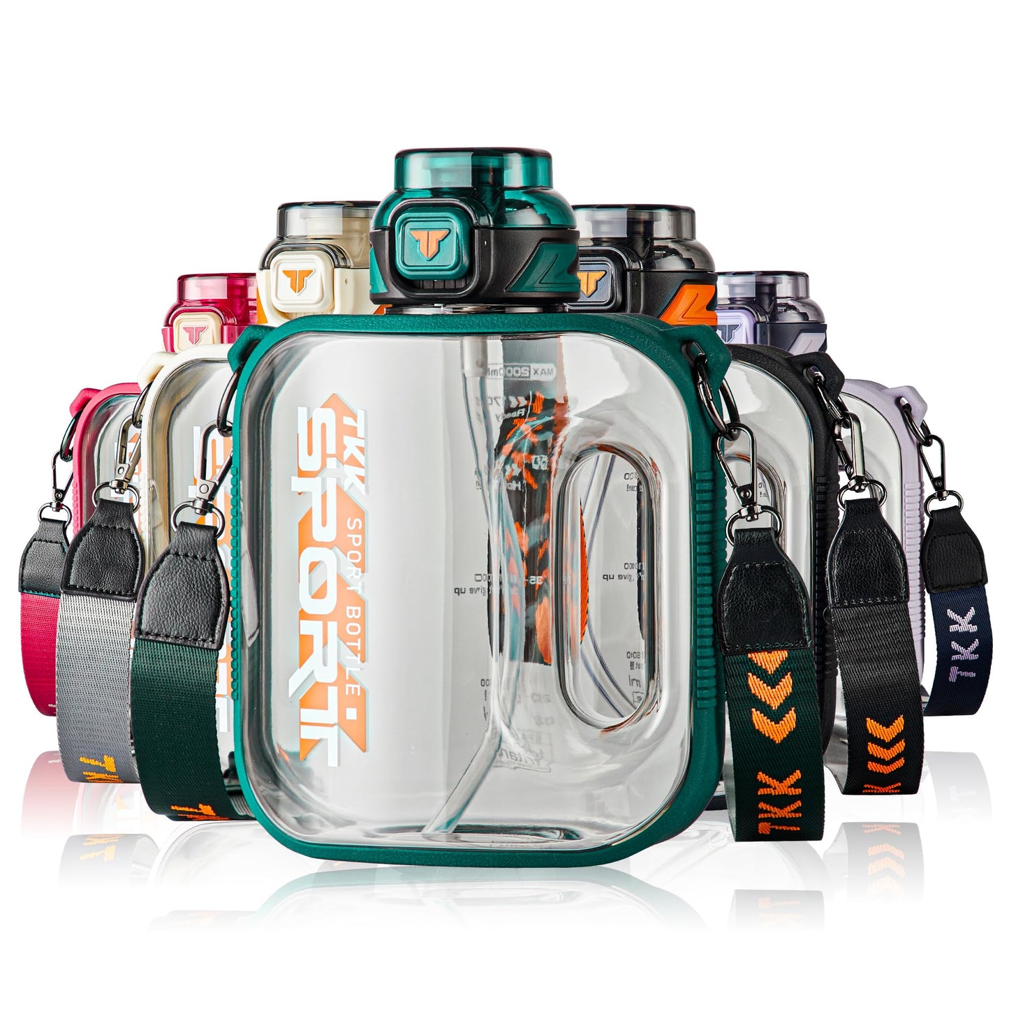 TKK Half Gallon Water Bottle Jug with Straw Large Capacity Plastic Water Bottle Dishwasher Safe 1/2 Gallon 50 Oz Water Bottle Jug BPA Free Tritan for Gym Yoga Travel Camping Outdoor