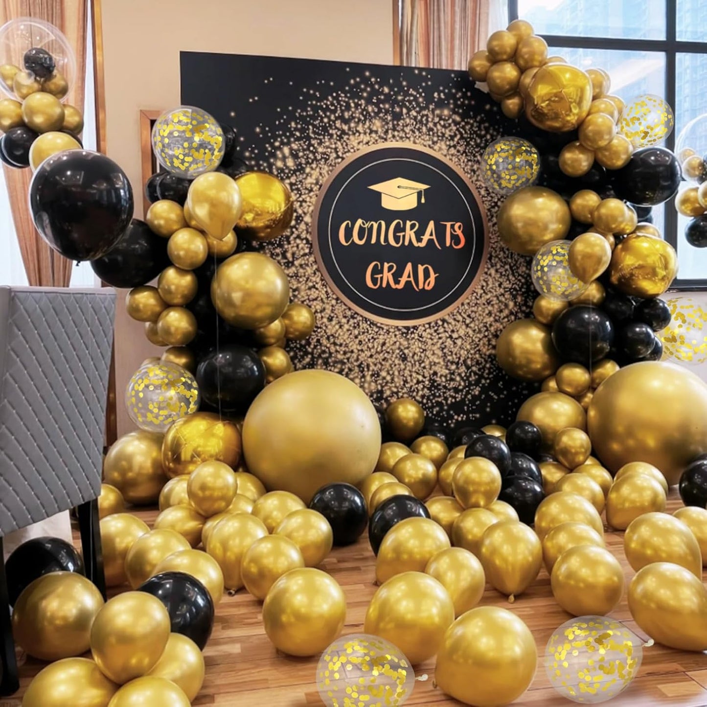 Skiennix 12-Inch Black and Gold Balloons - Metallic Latex for Birthday, Graduation & New Year's Eve Celebrations