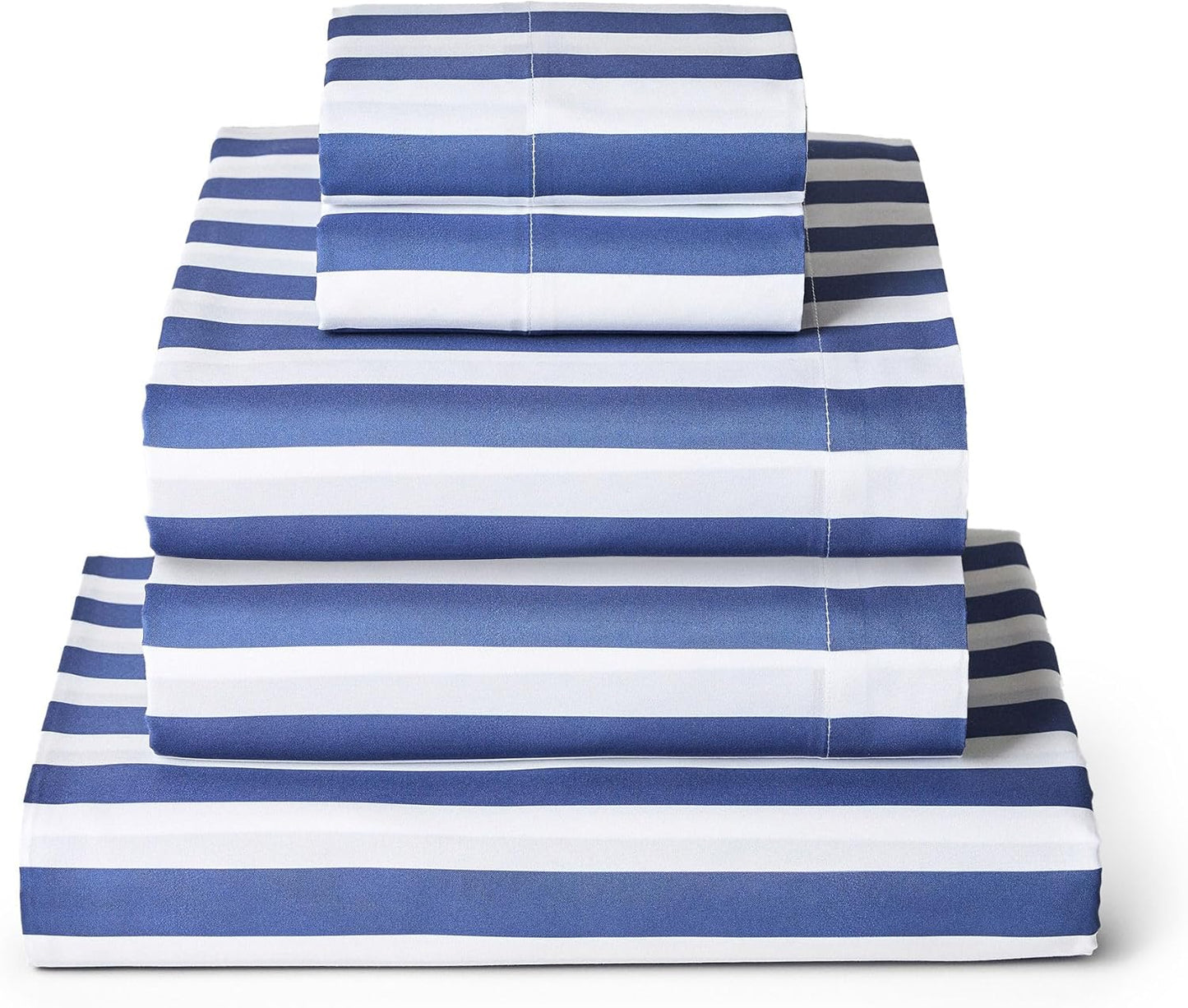 Mellanni Split King Sheets Set - 5 PC Hotel Luxury Bedding | Extra Soft, Cooling, Wrinkle-Resistant (Oxford Stripe Blue Nova)