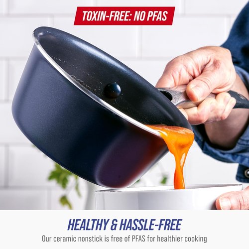 Blue Diamond Nonstick 2QT Saucepan - PFAS-Free Diamond Ceramic, Dishwasher & Oven Safe, Stay Cool Handle