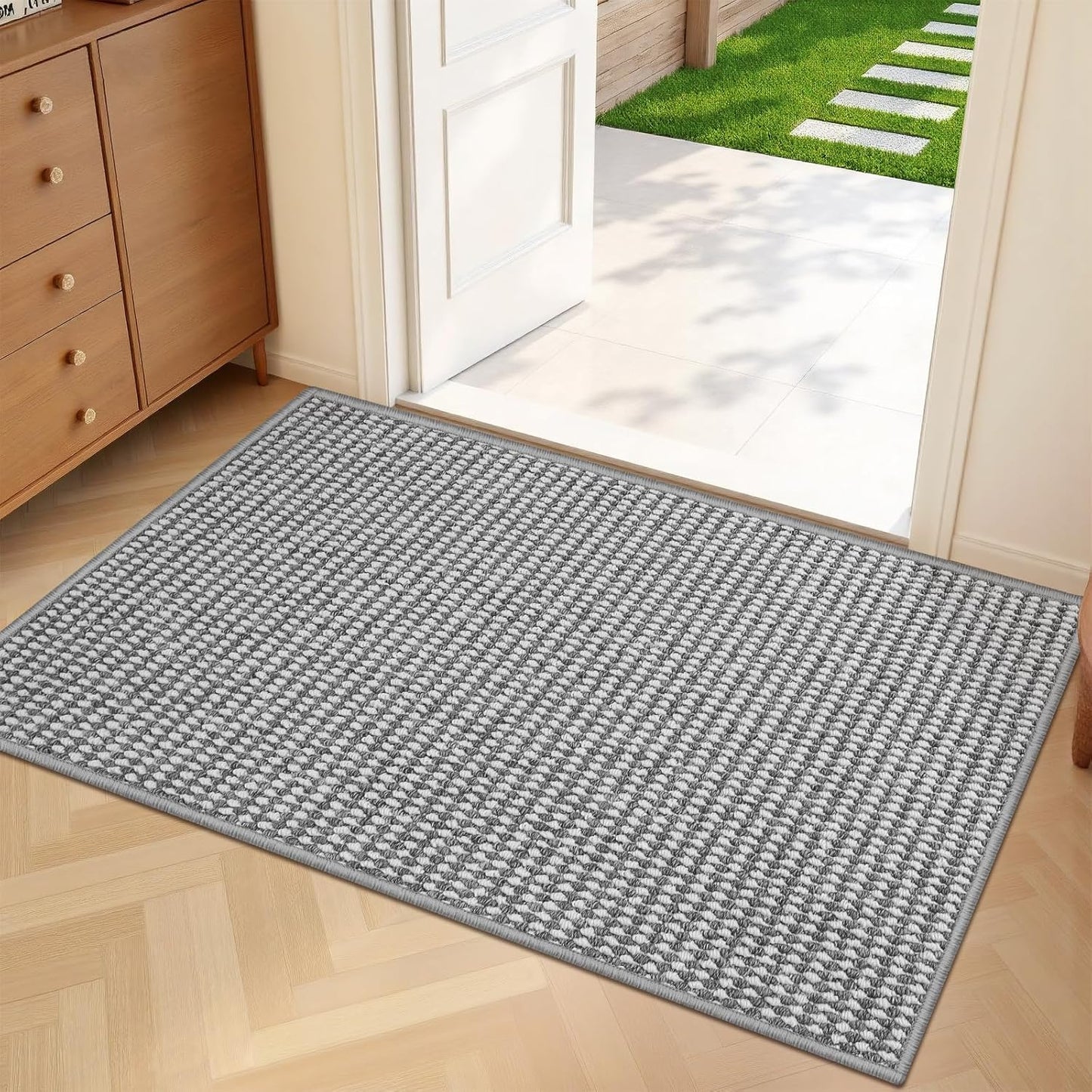 Regine Switzerland Dirt Trapper Door Mat - Non-Slip, Absorbent 24"x36" Indoor Entrance Rug | Grey White