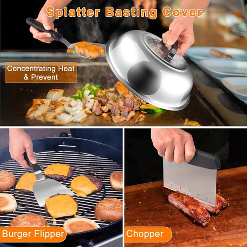 Blackstone Griddle Accessories Kit - 24-Piece Set with Scraper, Enlarged Spatulas & Basting Cover for BBQ
