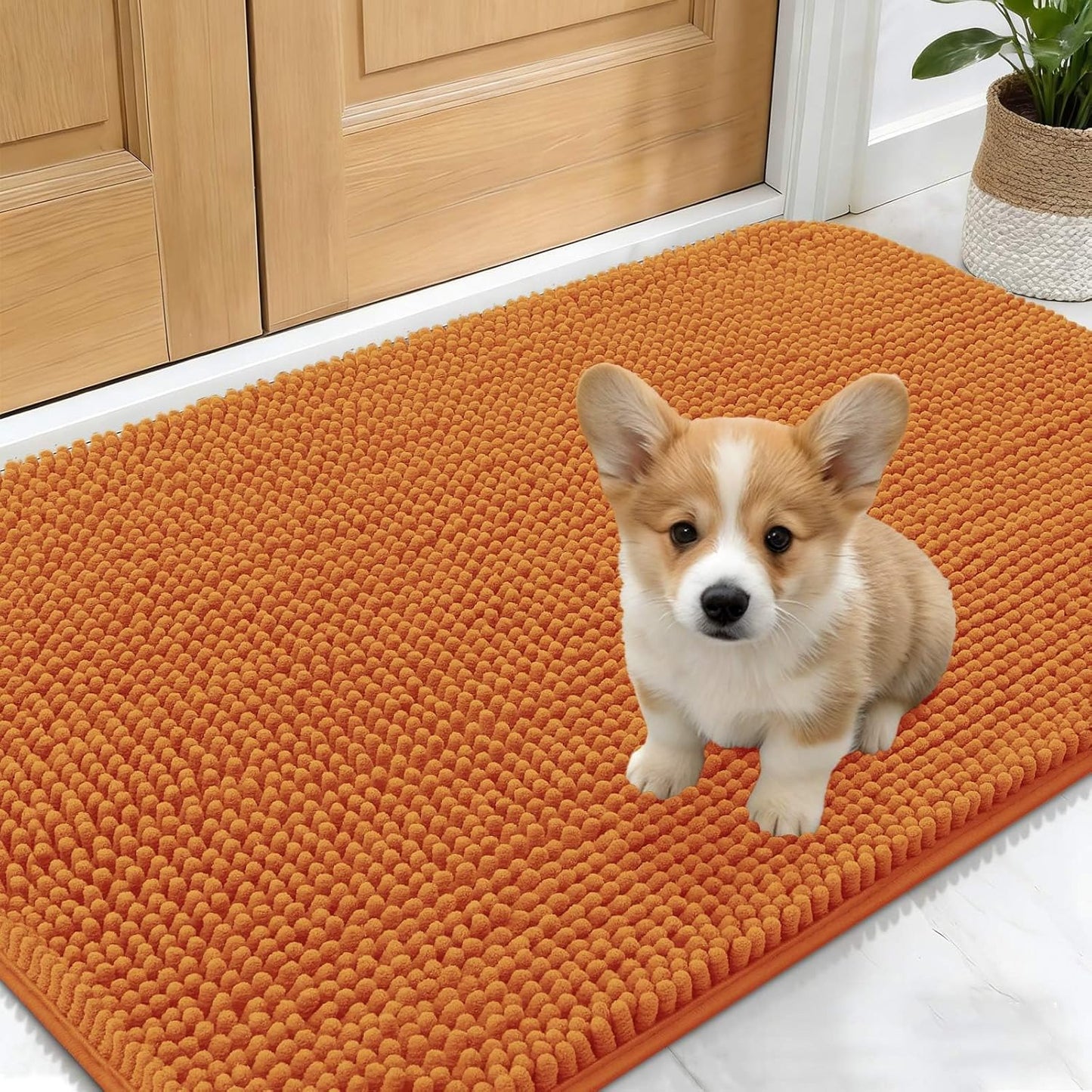 OLANLY Dog Door Mat - Absorbent Non-Slip Washable Doormat for Muddy Paws | 24x16 Inches, Quick Dry Chenille, Clay
