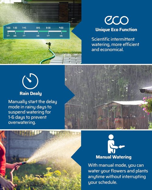 DEWENWILS 3-Zone Sprinkler Timer - Programmable Garden Irrigation System with Rain Delay & Low Battery Alert