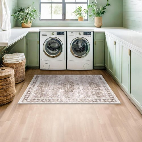 Farmhouse Large Entryway Rug by Washable | Non-Slip, Stain Resistant, 3x5 Beige/Latte for Kitchen & Bedroom