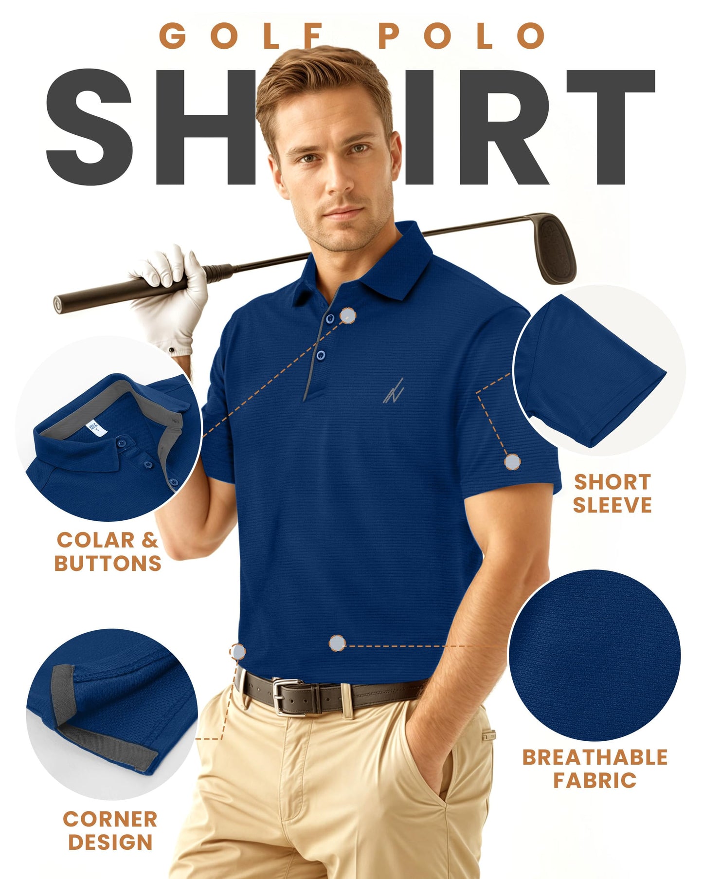 NY Threads Men's Golf Polo Shirt UPF 70+ Regular Fit Moisture Wicking Quick Dry Performance Short Sleeves Polo, Large, Royal Blue