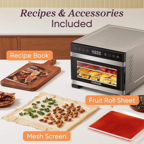 COSORI Food Dehydrator for Jerky, 176°F Temperature Control, 5 Stainless Steel Trays with 5.1 ft² Drying Space, 4 Presets, 48H Timer, for Dog Treats, Meat, Fruit, Veggies, Snacks, Bright-Silver